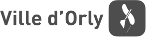 Le logo de la ville d'Orly est simplement écrit et un avion est dessiné dans un carré arrondi noir