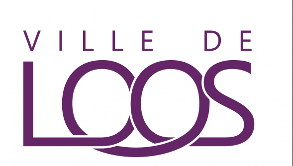 Logo "Ville de Loos" écrit en bordeaux avec "Loos" relié entre les lettres.